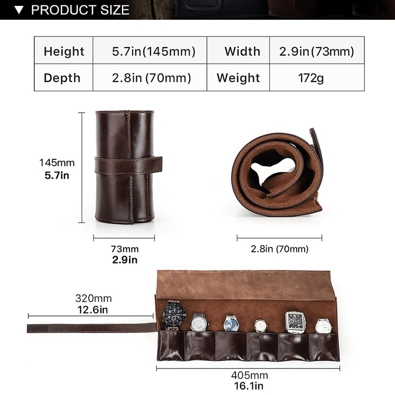 CONTACT'S FAMILY for 6 Watch Roll Strap Leather Portable Travel