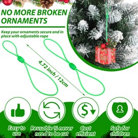 Cinnvoice 24 Pcs Christmas Ornament Hooks for Hanging Decorations Green Non Slip Hanging Hooks Adjustable Christmas Tree Ornament Hangers Anti Collision Anchor String for Xmas Holiday Party Decor