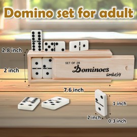 Smilejoy Smilejoy Dominoes Set for Adults, Domino Set for Classic Board Games,Double 6 Domino Game Set 28 Pieces with Wood Case (2 Players)