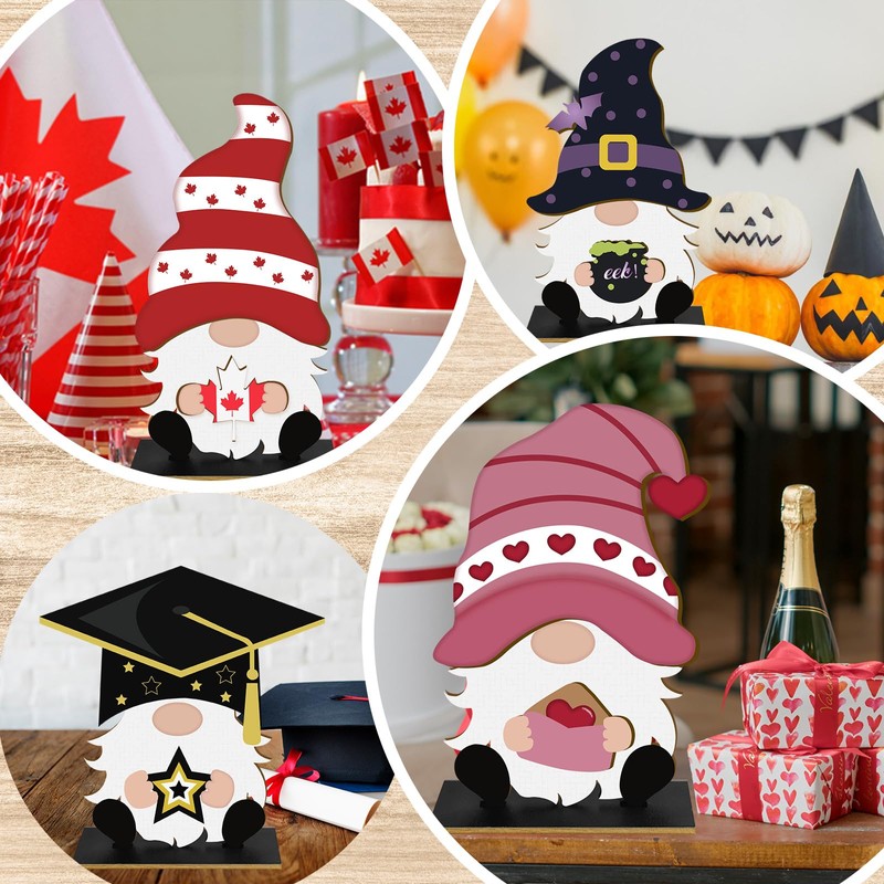 Gnome Interchangeable Wooden Decor,Seasonal Holiday Gnome Decoration with Magnet Pieces