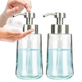 Doiliese Foaming Hand Soap Dispenser Set, 16 oz Large Glass Soap Dispenser, Foam Dispenser with Stainless Steel Pump & Waterproof Labels, Refillable Soap Bottles for Bathroom Countertop, 2 in 1