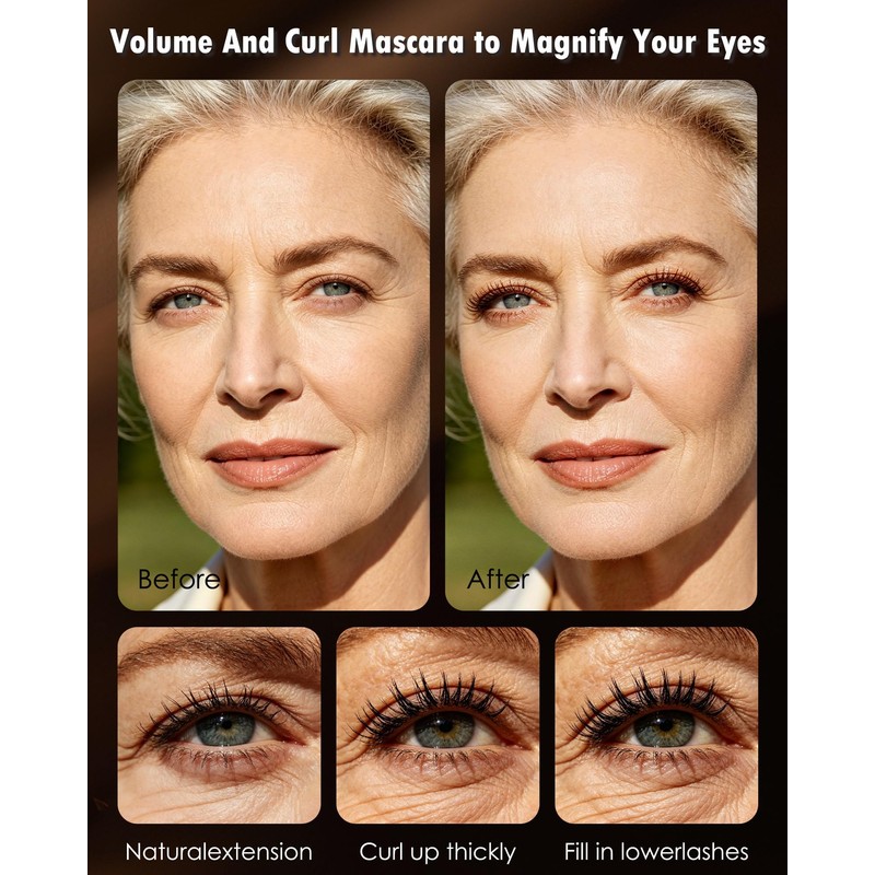 Brown Mascara for Eyelashes,Volumizing Tube Mascara for Older Women 60