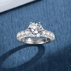 JIEKAYUAN 4.6 CTTW Moissanite Rings for Women, 3CT Center D Color VVS1 Moissanite Engagement Ring S925 Sterling Silver Promise Wedding Rings for Women (6.5)