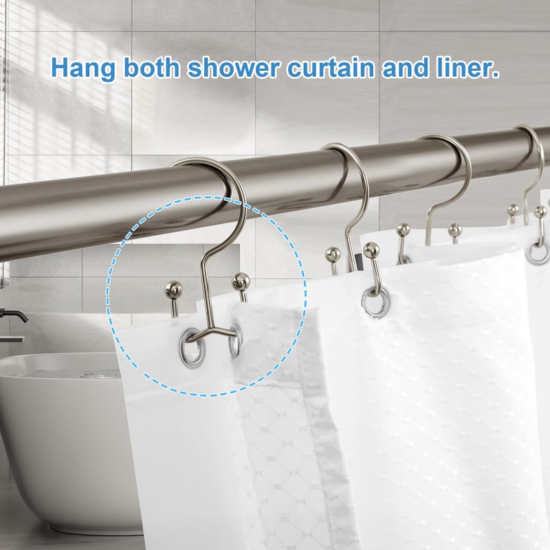 TOPROD 24 Pack Shower Curtain Hooks Rings, Double Sided Shower