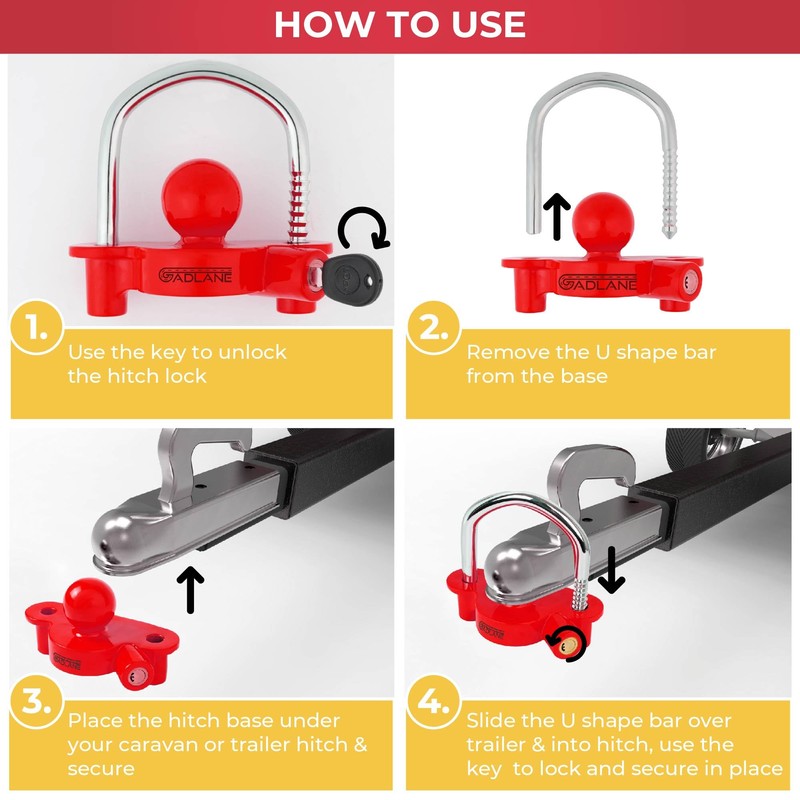 GADLANE Trailer Hitch Lock - Robust Caravan Hitch Lock with