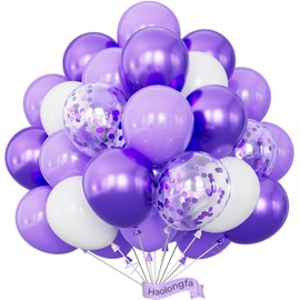 Purple and White Balloons,12 Inch 60 Pcs Pastel Purple Confetti Balloons,Lavender Lilac Balloon for Mother's Day/Birthday/Baby Shower/Graduation/Wedding Decorations