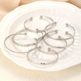 Jascatin Layered 7PCS Bangle Bracelets Stacking Bracelet Argyle Hand Accessories Lady Bracelet Gift for Women (Silver)