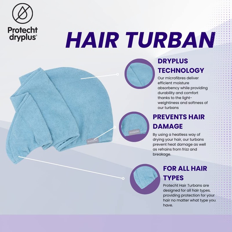 PROTECHT DRYPLUS Super Absorbent Microfibre Hair Turban - Blue Fog