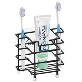 Linkidea Wall Mount Toothbrush Holder for Shower, Stainless Steel Tooth Brush Stand, Countertop 3 Slots Organizer Compatible with Colgate Extra Clean, Oral-B CrossAction (Black)