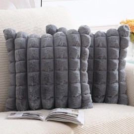 Madizz Faux Wool Grey Cushion Covers 24x24 inch, 60x60 cm, Set of 2 Super Soft Boho Throw Pillow Covers Decorative Textured Throw Pillows for Sofa Bedroom