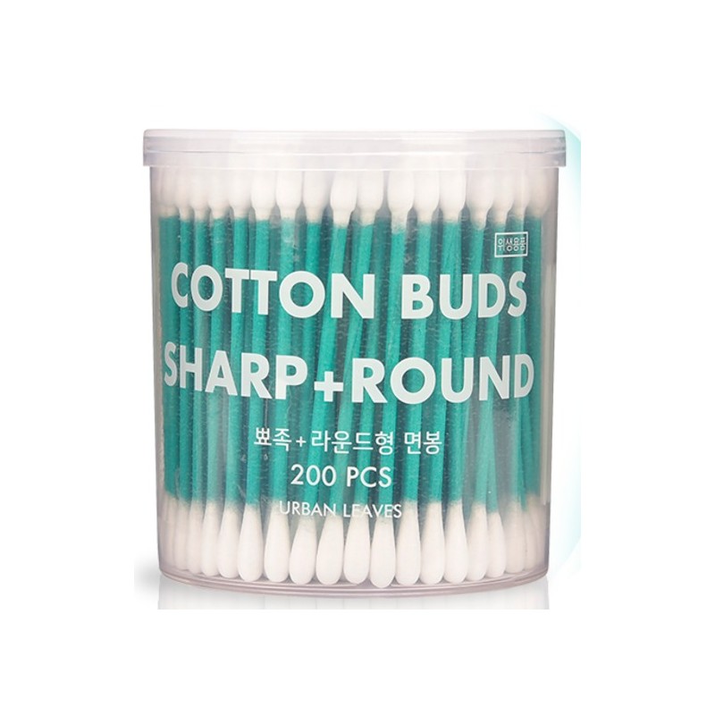 Urban Leaves Beauty Cotton Swabs Round + Pointed, 200 Count,