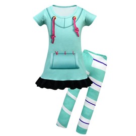 Lito Angels Princess Vanellope Dress Costume Fancy Dress with Leggings for Kids Girls Size 5-6 Years 116 Mint Green