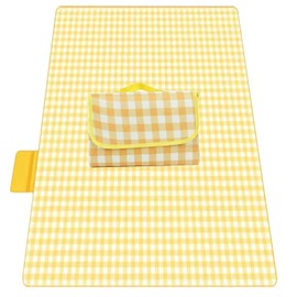 HLCM Picnic Blanket - Folding Picnic Blanket- Outdoor Picnic Blanket, Soft Beach Blanket for Holiday Barbecues, Park Camping, Hikes and Concerts (Yellow Grid, 70in*70in)
