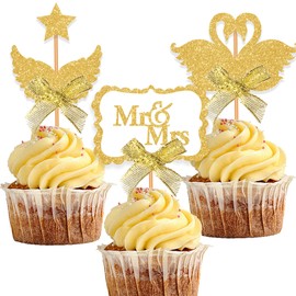 Blopee - Decoración para tartas de boda, decoración de tartas oblonga, color dorado y dorado, divertido decoración para tartas de boda, novia y novio, 12 piezas elegantes para decoración de pasteles