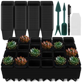 Baderke 5 Pcs 24-Cell Square Nursery Pot Tray, 120 Pcs 2.72 Inch Nursery Pots, 30 Plant Labels, 1 Marking Pen & 2 Plastic Seedlings Dibbers for Microgreening, Plant Pot Carrying & Nursery Propagation