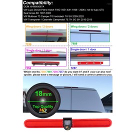 Super HD Car Brake Light Reversing Camera Set with 7 Inch LCD Monitor Replacement for VW Multivan T5 Camper T6 High Roof / Caravelle Campmobil 7E 7H SG SH/Seat Arosa 6H/Lupo Diesel Petrol Hatch FWD I