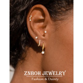 ZNBOH 5 Pairs Gold Hoop Earrings 925 Sterling Silver 14K Gold Plated Stud Earrings for Women Hypoallergenic Cartilage Earrings Set for Multiple Piercing Small Huggie Dangle Earring Stack Jewelry Gift