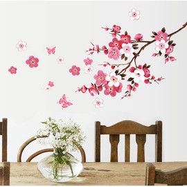 Condessacity Wall Sticker Flower Butterfly Tree Vine Flower Floral Cherry Blossom Wall Sticker Summer Stylish Scandinavian Wall Sticker Living Room Wallpaper Bedroom Wallpaper Entrance