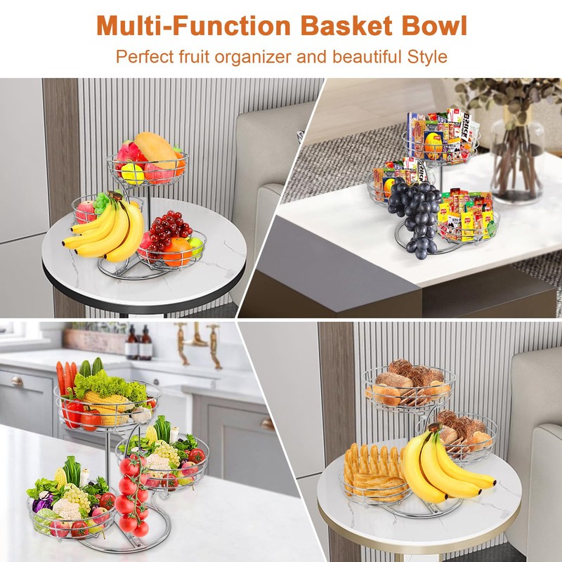 Livabber Fruit Basket Bowl with Banana Hanger, Fruit Vegetable Storage