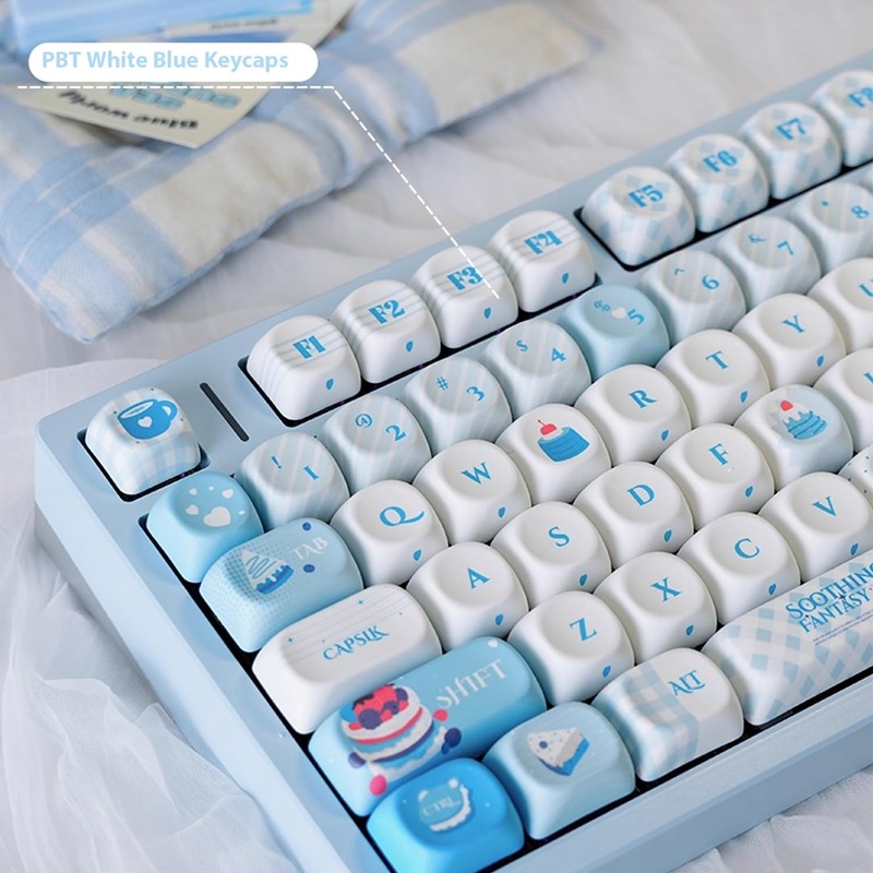 mintcaps Keycaps - 140keys Cute Keyboard Keycap PBT Blue Keycaps