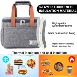 Insulated Lunch Bag for Women Men, Reusable Lunch Box Bag, Lunch Box Cooler Bag, Leakproof Thermal Insulation Aluminum Thickened Lunch Box, Lunch Tote Bag for Work, Picnic, School, Travel (Gray)