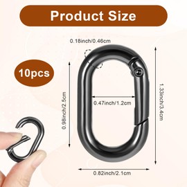10PCS Carabiner 1" Tiny Stainless Steel Oval Carabiner Clips Small Spring Carabeaner O Snap Hooks for Paracord Lanyard Keychain, Car Key Rings Hook, Dog Tag Clips, Purse Keychain Replacement (Black)