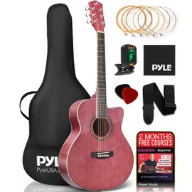 Pyle Acoustic Guitar Kit, 3/4 Junior Size All Wood Steel String Instrument for Beginner Kids, Adults, 36” Mauve
