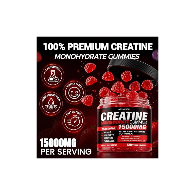 Creatine Gummies Monohydrate Complex, Pre-Workout for Men & Women, Creatine