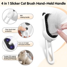 Cat Steam Brush for Shedding, 4 in 1 Water Cat Brushes for Indoor Cats Hair Brush with Spray & UV Light, Steam Brush for Cat & Dog for Massage Clean and Remove Fur-White