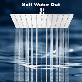 Midanya Rainfall Shower Head Square Stainless Steel Rain Showerhead High Pressure Waterfall Crackproof Coverage with Silicone Nozzle 1/16" Ultra Thin Design Swivel Connector,Polish Chrome 10 Inch