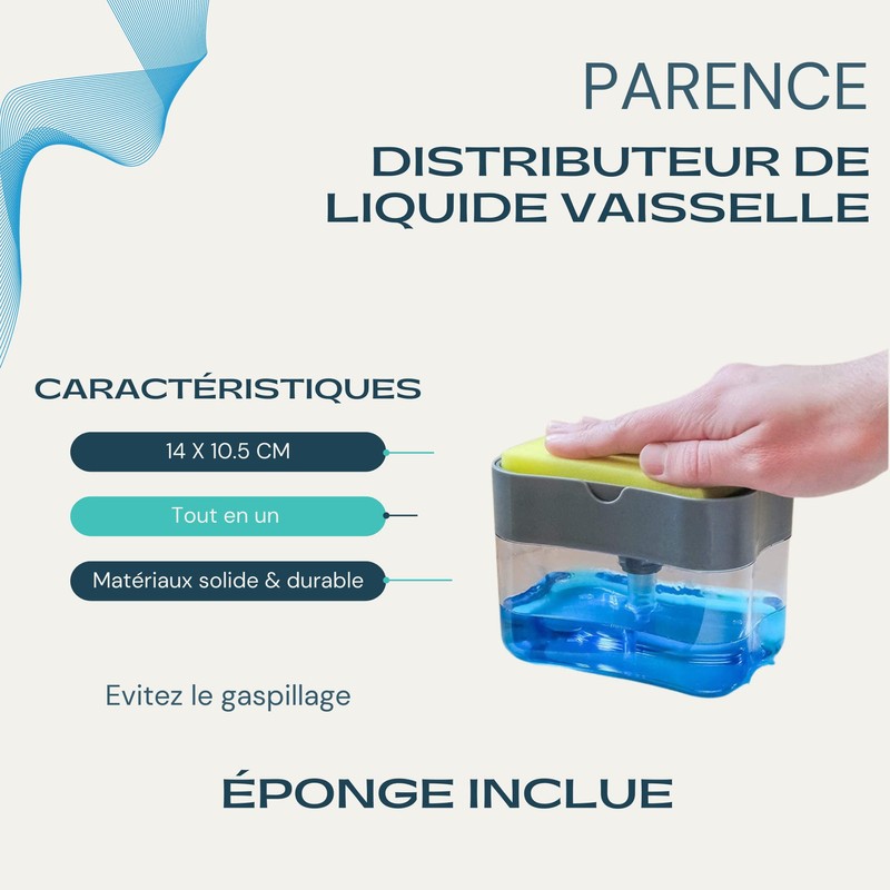 PARENCE soap Dispenser with Sponge, Schwamm, Grey and Transparent, L