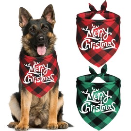 JOTFA 2 Pack Christmas Dog Bandanas, Multi Sizes Holiday Christmas Plaid Dog Puppy Bandana Scarf Costume for Small Medium Large Dogs Pets (Large)