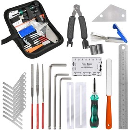 TIMESETL Guitar Repairing Maintenance Tools Kit String Organizer String Action Ruler Gauge Measuring Tool Hex Wrench Set Files Fingerboard Guard Understring Radius Gauges Guitar Fret Rocker Leveling