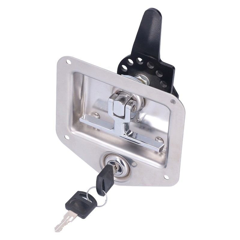 Trailer Door Latch T Handle with 2‑Key Stainless Steel Chrome