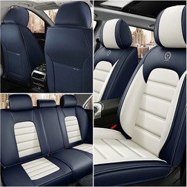 Iceleather Car Seat Covers for Hyundai Tucson 2005-2025,Waterproof Soft Breathable PU Leather Seat Cover with Storage Pockets(Blue&White,Full Set)