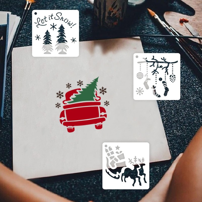 64Pcs Small Christmas Stencils, 3X3 Inch Reusable Craft Stencil for