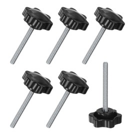 M METERXITY 6-Pack Star Clamping Knobs, M6x60mm Male Thread Hand Tightening Screw for Machinery/Electronic/Furniture/Umbrella Base, Machine Handle Replacement [38mm, Black]