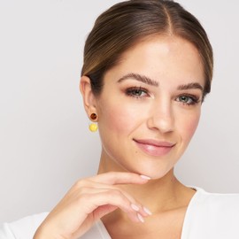 ANDANTE Premium Collection Genuine Baltic Amber Stud Earrings in 925 Sterling Silver Small Half Hoop Earrings 2 Ways to Wear – Certified – Gold of the Sea – Colour Cognac and Milky Yellow, Genuine