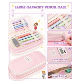 Focxoio 62PCS Aesthetic School Supplies with Cute Pen Case, 12 Pastel Highlighters, 11 Gel Pens, 6 Mechanical Pencils Set 0.5 & 0.7 mm for Students Stationery College Essentials, Pink
