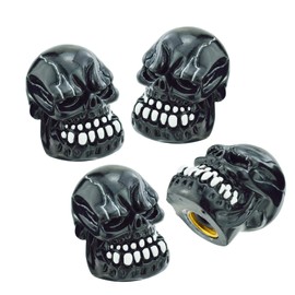 Lunsom 4Pack Tire Valve Stem Caps, Air Tire Stems Cover Skull Pressure Wheel Tyre Rim Accessories Fit Most Vehicle Motorcycles Bike Truck (4PCs Black)