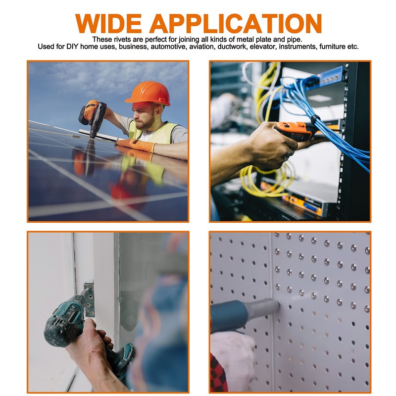 ISPINNER 260pcs Stainless Steel Blind Rivets, 7 Sizes Pop Rivets