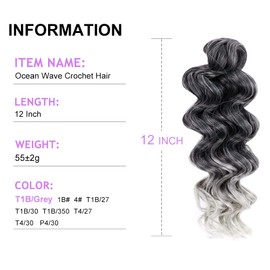 Mtmei Hair Ocean Wave Crochet Hair 12 Inch 8 Packs Ombre Grey Deep Wave Crochet hair Deep Curly Twist Braids Water Wavy Synthetic Braiding Hair Extensions for Black Women T1B/Grey (12 Inch,8 Packs)