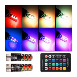 HIPOPY Car T10 RGB LED Bulb Width Light with Remote Control, 2pcs Multi Mode Auto Replacement Strobe Light, COB Wedge for Interior Map Dome Door License Plate Light Reading Trunk Lights