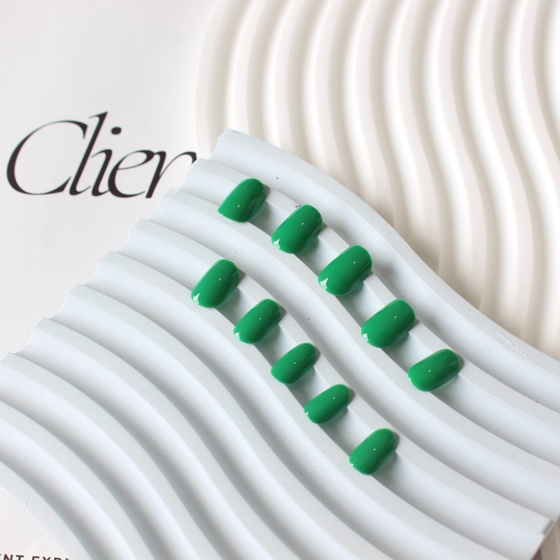 Turquoise Green Press on Nails Short,KQueenest Round Fake Nails for