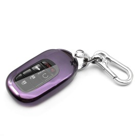INFIPAR Fit for Honda Key Fob Cover for CR-V HR-V Pilot Accord Civic Key Fob Cover Case Shell TPU Remote Holder Protector Keyless Entry Sleeve Accessories, with Key Chain, Purple Black