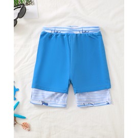 Sewetier Toddler Swim Shorts Boys Bathing Suit with Compression Liner 7Y Boy Swimsuit(Stripes)