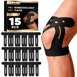 PreCut Kinesiology Tape for Knees, 15PCS Black Extra Adhesive Athletic Tape
