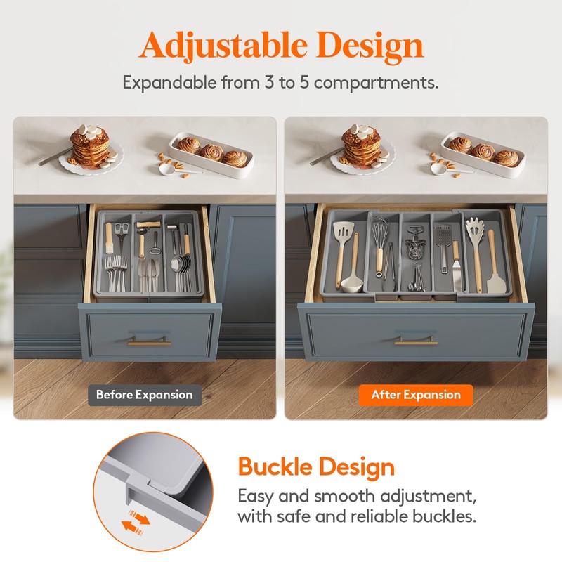 Lifewit Plastic Utensil Organizer for Kitchen Drawers, Expandable 13 to
