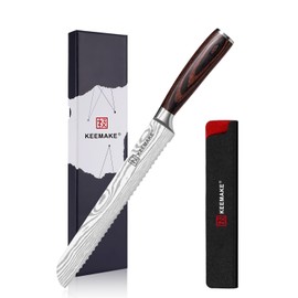 KEEMAKE 8-inch Serrated Bread Knife - Ultra-Sharp High Carbon Stainless Steel Bread Knife for Homemade Breads, Sourdough, Bagels & Cakes - Ergonomic Pakkawood Handle, w/Sheath