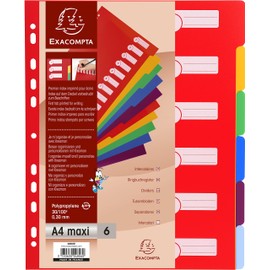 Exacompta 4806E Premium Index for DIN A4 Maxi Made of Durable Plastic 6 Pieces Full Height 24 x 29.7 cm Opaque 6 Colours with Organisation Print on the First Page Dividers